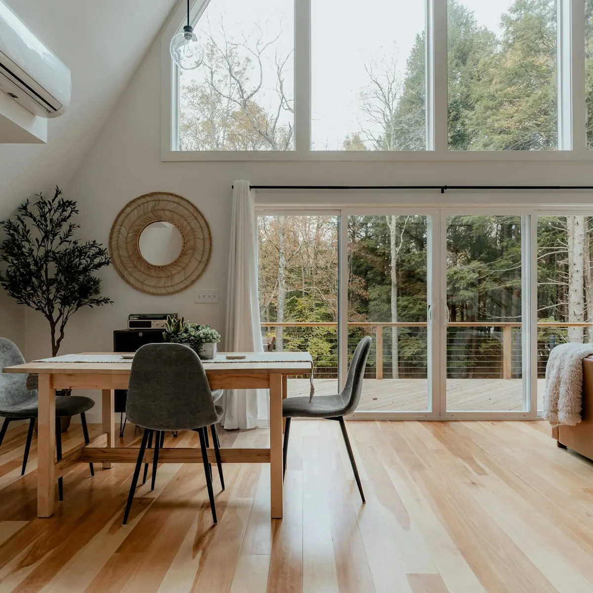 Dining room with newly installed light hardwood flooring